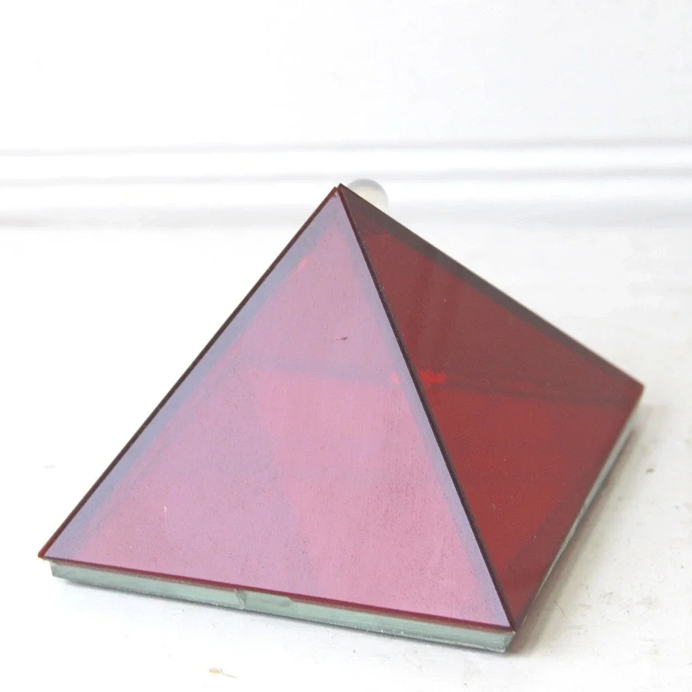 Vintage Kheops International Pyramid Wishing Box Red Glass Mirror Trinket Case
